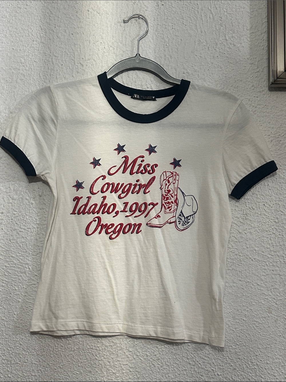 Zara Cream Graphic Tee with Black Trim
